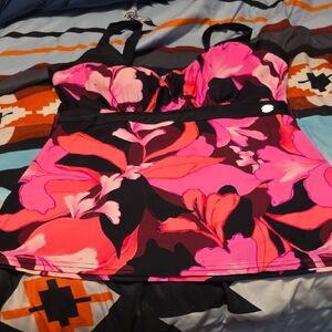 Floral Pink and Black Bikini Top